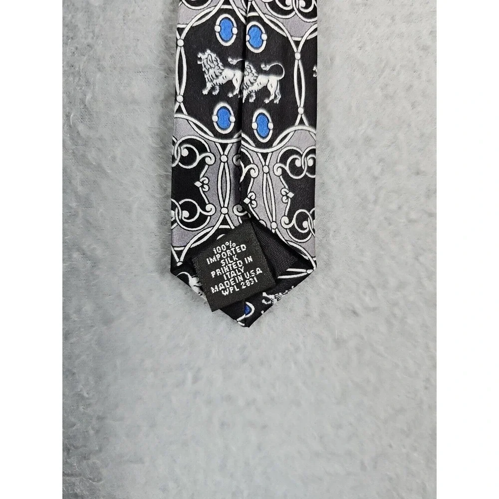 Henry Grethel 100% Italian Silk Made in USA Neck Tie Geometric Lions Short 55